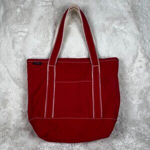 Lands End Boat Tote Bag Cotton Canvas Red Sturdy Beach School Travel Everyday